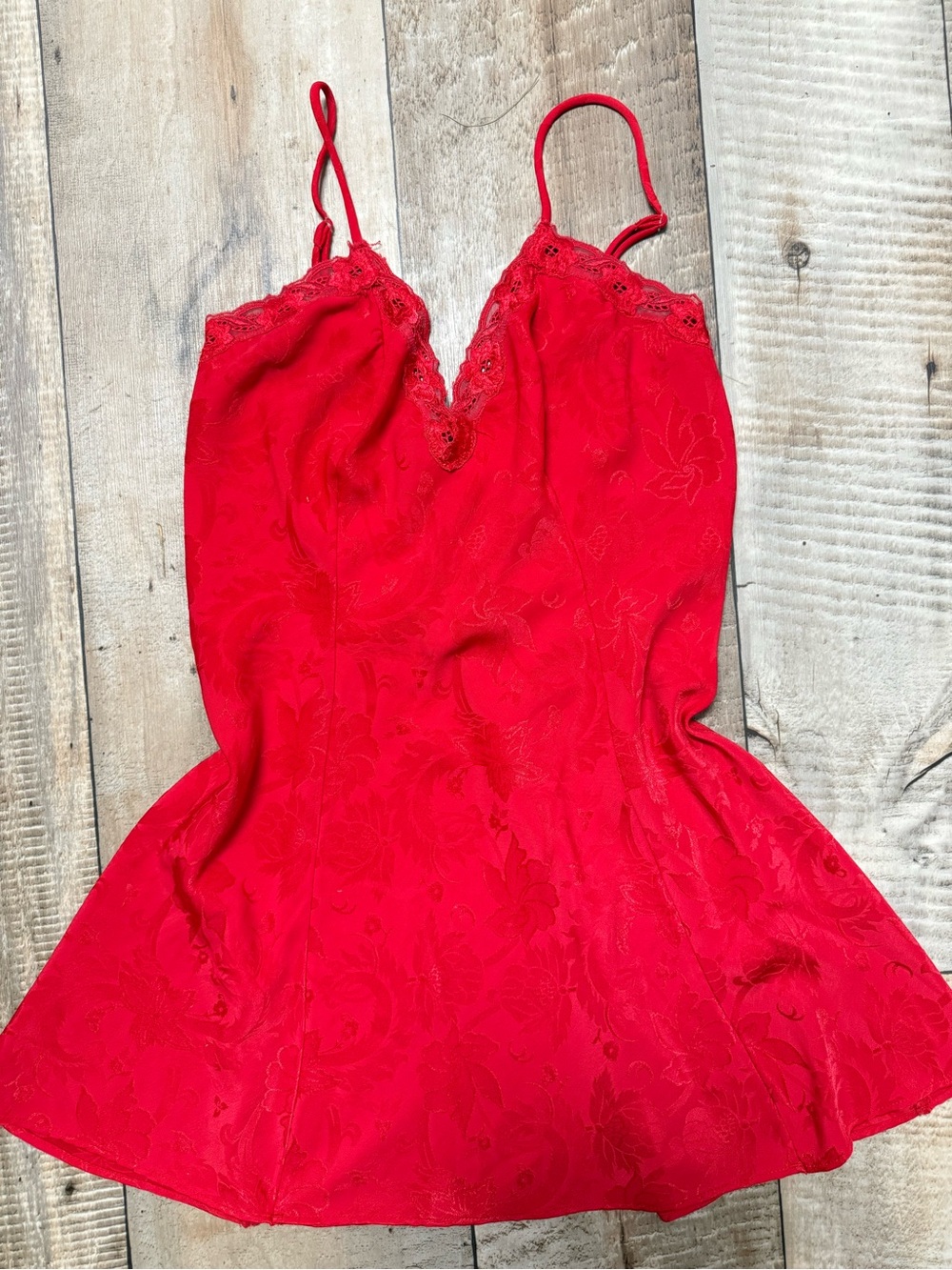 Vintage 80s/90s Victoria's Secret Red Lace-Trim Slip